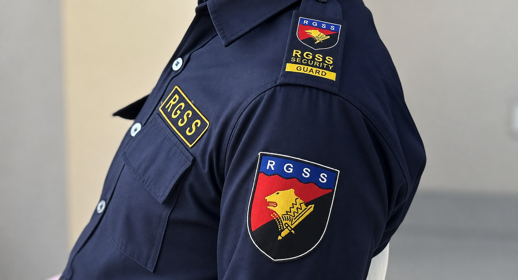 Close-up of the Ready Guard uniform crest and insignia